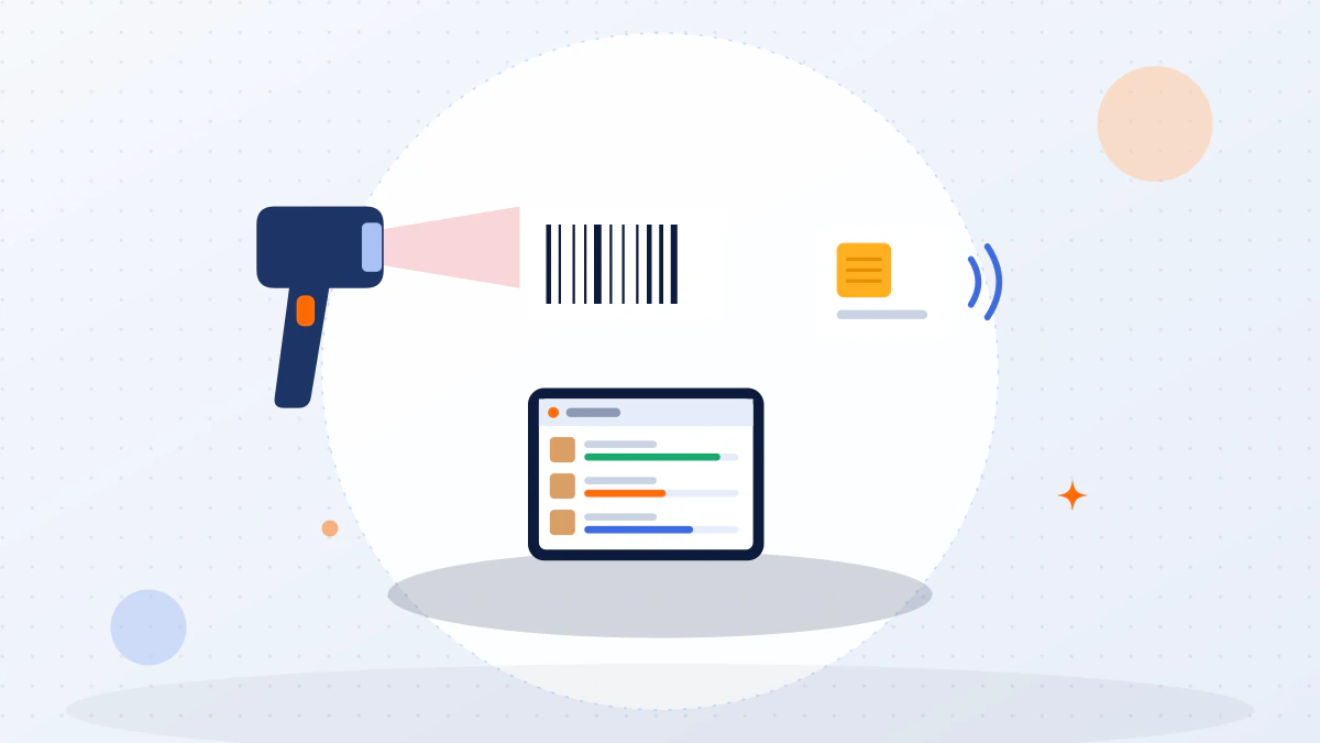 ภาพประกอบเทคโนโลยีที่ใช้ร่วมกับ WMS: เครื่องสแกนอ่านป้ายบาร์โค้ด แท็ก RFID และแท็บเล็ตสำหรับพนักงานคลัง